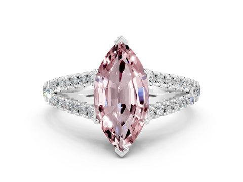 White gold Marquise Cut Cut Split Shank Pave Diamond Engagement Ring with Four-Prong Setting