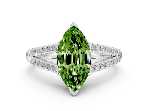 White gold Marquise Cut Cut Split Shank Pave Diamond Engagement Ring with Four-Prong Setting