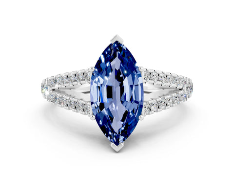 White gold Marquise Cut Cut Split Shank Pave Diamond Engagement Ring with Four-Prong Setting