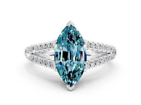 White gold Marquise Cut Cut Split Shank Pave Diamond Engagement Ring with Four-Prong Setting
