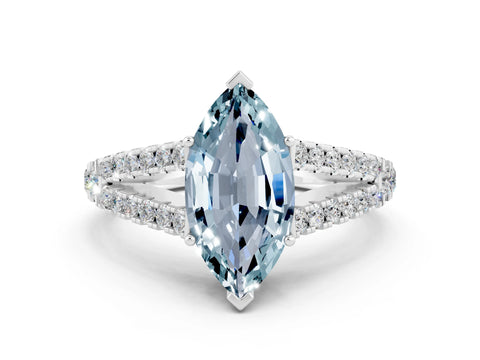 White gold Marquise Cut Cut Split Shank Pave Diamond Engagement Ring with Four-Prong Setting