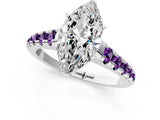 White gold Marquise Cut Diamond Cathedral Solitaire Ring with Round with Amethyst side stone Pavé Band_13
