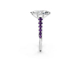 White gold Marquise Cut Diamond Cathedral Solitaire Ring with Round with Amethyst side stone Pavé Band_14