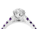 White gold Marquise Cut Diamond Cathedral Solitaire Ring with Round with Amethyst side stone Pavé Band_16