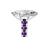 White gold Marquise Cut Diamond Cathedral Solitaire Ring with Round with Amethyst side stone Pavé Band_17
