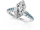 White gold Marquise Cut Diamond Cathedral Solitaire Ring with Round with Aquamarine side stone Pavé Band_13