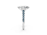 White gold Marquise Cut Diamond Cathedral Solitaire Ring with Round with Aquamarine side stone Pavé Band_14