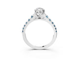 White gold Marquise Cut Diamond Cathedral Solitaire Ring with Round with Aquamarine side stone Pavé Band_15