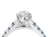 White gold Marquise Cut Diamond Cathedral Solitaire Ring with Round with Aquamarine side stone Pavé Band_16