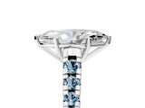 White gold Marquise Cut Diamond Cathedral Solitaire Ring with Round with Aquamarine side stone Pavé Band_17