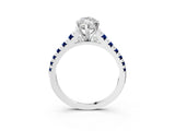 White gold Marquise Cut Diamond Cathedral Solitaire Ring with Round with Blue Sapphire side stone Pavé Band_39