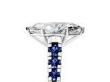 White gold Marquise Cut Diamond Cathedral Solitaire Ring with Round with Blue Sapphire side stone Pavé Band_41