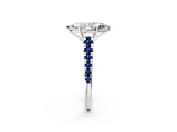 White gold Marquise Cut Diamond Cathedral Solitaire Ring with Round with Blue Sapphire side stone Pavé Band_50