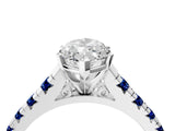 White gold Marquise Cut Diamond Cathedral Solitaire Ring with Round with Blue Sapphire side stone Pavé Band_52