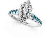 White gold Marquise Cut Diamond Cathedral Solitaire Ring with Round with Blue Topaz side stone Pavé Band_1