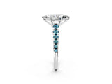 White gold Marquise Cut Diamond Cathedral Solitaire Ring with Round with Blue Topaz side stone Pavé Band_2