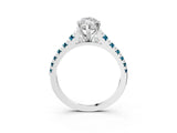 White gold Marquise Cut Diamond Cathedral Solitaire Ring with Round with Blue Topaz side stone Pavé Band_3