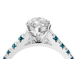White gold Marquise Cut Diamond Cathedral Solitaire Ring with Round with Blue Topaz side stone Pavé Band_4