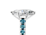 White gold Marquise Cut Diamond Cathedral Solitaire Ring with Round with Blue Topaz side stone Pavé Band_5
