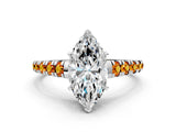 White gold Marquise Cut Diamond Cathedral Solitaire Ring with Round with Citrine side stone Pavé Band_12