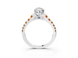 White gold Marquise Cut Diamond Cathedral Solitaire Ring with Round with Citrine side stone Pavé Band_15