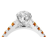 White gold Marquise Cut Diamond Cathedral Solitaire Ring with Round with Citrine side stone Pavé Band_16
