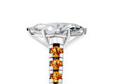 White gold Marquise Cut Diamond Cathedral Solitaire Ring with Round with Citrine side stone Pavé Band_17