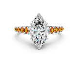 White gold Marquise Cut Diamond Cathedral Solitaire Ring with Round with Citrine side stone Pavé Band_18