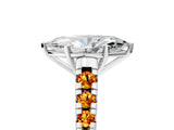 White gold Marquise Cut Diamond Cathedral Solitaire Ring with Round with Citrine side stone Pavé Band_23