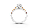 White gold Marquise Cut Diamond Cathedral Solitaire Ring with Round with Citrine side stone Pavé Band_24