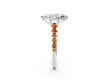 White gold Marquise Cut Diamond Cathedral Solitaire Ring with Round with Citrine side stone Pavé Band_26