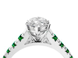 White gold Marquise Cut Diamond Cathedral Solitaire Ring with Round with Emerald side stone Pavé Band_16