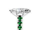 White gold Marquise Cut Diamond Cathedral Solitaire Ring with Round with Emerald side stone Pavé Band_17