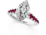 White gold Marquise Cut Diamond Cathedral Solitaire Ring with Round with Garnet side stone Pavé Band_13