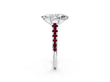White gold Marquise Cut Diamond Cathedral Solitaire Ring with Round with Garnet side stone Pavé Band_14