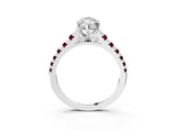 White gold Marquise Cut Diamond Cathedral Solitaire Ring with Round with Garnet side stone Pavé Band_15
