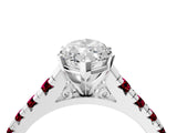 White gold Marquise Cut Diamond Cathedral Solitaire Ring with Round with Garnet side stone Pavé Band_16