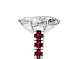 White gold Marquise Cut Diamond Cathedral Solitaire Ring with Round with Garnet side stone Pavé Band_17