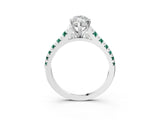 White gold Marquise Cut Diamond Cathedral Solitaire Ring with Round with Green Sapphire side stone Pavé Band_15