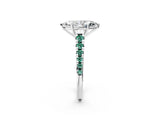 White gold Marquise Cut Diamond Cathedral Solitaire Ring with Round with Green Sapphire side stone Pavé Band_2