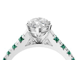 White gold Marquise Cut Diamond Cathedral Solitaire Ring with Round with Green Sapphire side stone Pavé Band_4