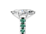 White gold Marquise Cut Diamond Cathedral Solitaire Ring with Round with Green Sapphire side stone Pavé Band_5