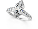 White gold Marquise Cut Diamond Cathedral Solitaire Ring with Round with Moissanite side stone Pavé Band_13