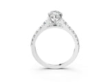 White gold Marquise Cut Diamond Cathedral Solitaire Ring with Round with Moissanite side stone Pavé Band_15