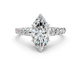 White gold Marquise Cut Diamond Cathedral Solitaire Ring with Round with Moissanite side stone Pavé Band_18