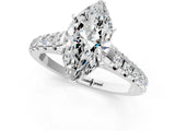 White gold Marquise Cut Diamond Cathedral Solitaire Ring with Round with Moissanite side stone Pavé Band_19