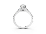 White gold Marquise Cut Diamond Cathedral Solitaire Ring with Round with Moissanite side stone Pavé Band_27