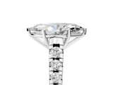 White gold Marquise Cut Diamond Cathedral Solitaire Ring with Round with Moissanite side stone Pavé Band_29