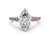 White gold Marquise Cut Diamond Cathedral Solitaire Ring with Round with Morganite side stone Pavé Band_12