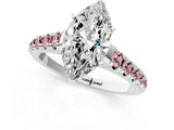 White gold Marquise Cut Diamond Cathedral Solitaire Ring with Round with Morganite side stone Pavé Band_13